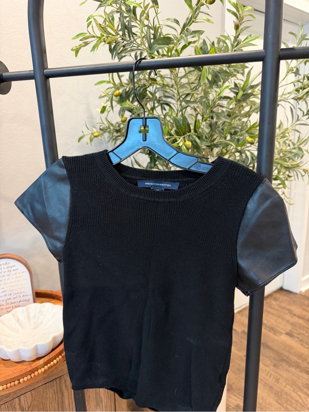 French Connection Black Ribbed Sweater Top